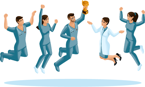 Efficacite-Timed médecins heureux qui sautent de joie